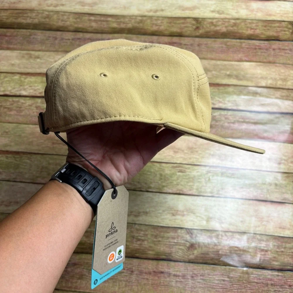 prAna 5-Panel Cap NWT Khaki Tan Adjustable Webbing Strap Hiking Hat